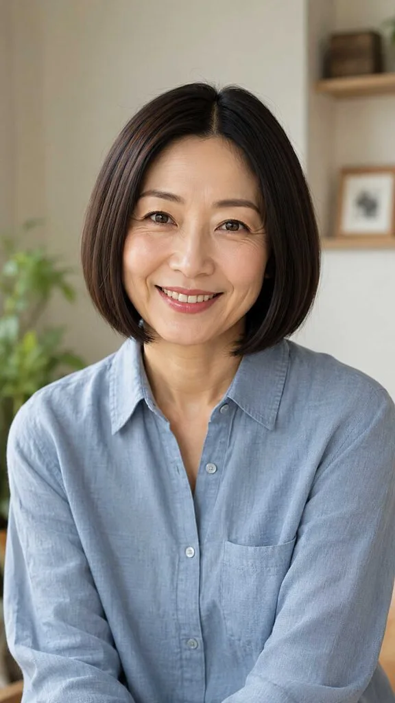 Sleek dark chin-length bob with natural movement