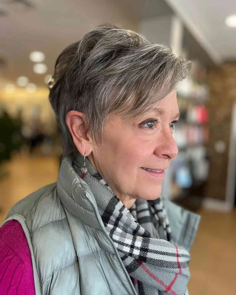 Sleek Gray Pixie Haircut for Older Ladies with Fine Hair