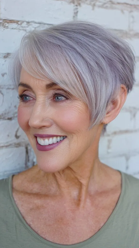 Sleek Lavender Tinted Pixie with Textured Layers