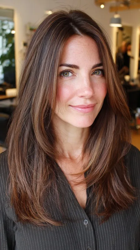 Sleek Mocha Layers with Subtle Face-Framing