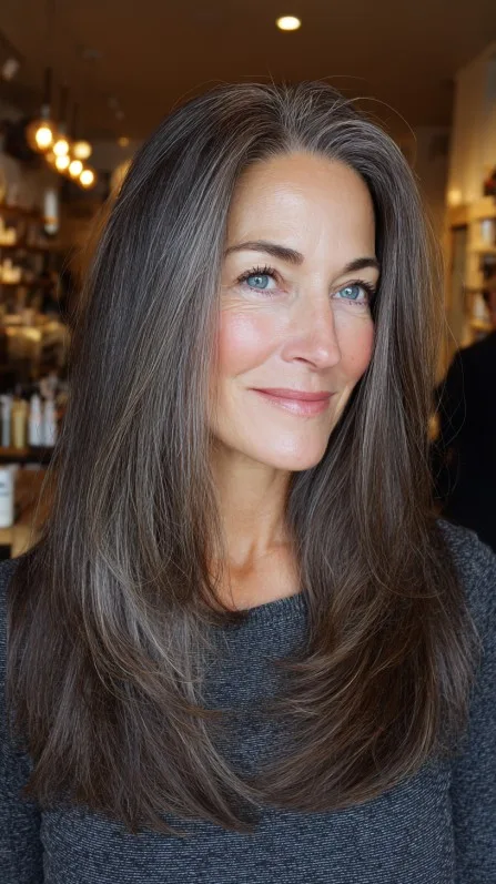 Sleek Silver Layered Cut for Mature Hair