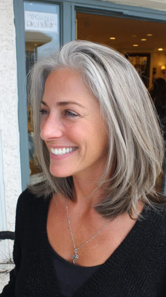 Sleek Silver Layered Cut with Natural Grey Highlights