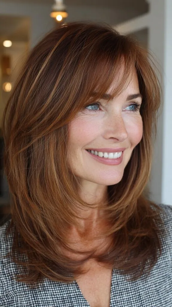 Sliced Mid-Length Lob with Feathered Brow Fringe