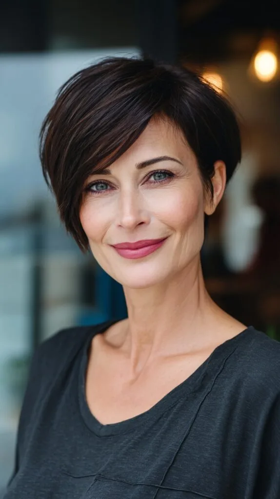 Soft Angled Long Pixie with Deep Side Sweep
