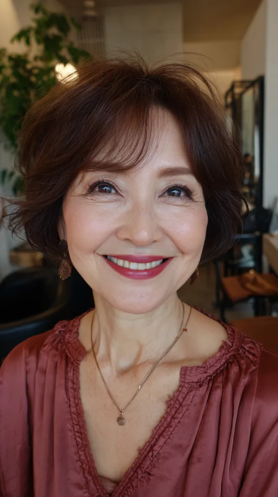 Soft Cherry Mocha Textured Bob with Face-Framing Layers