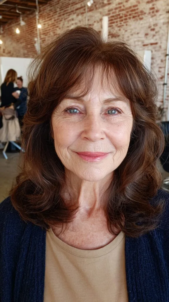 Soft Chestnut Curls with Natural-Flow Curtain Bangs