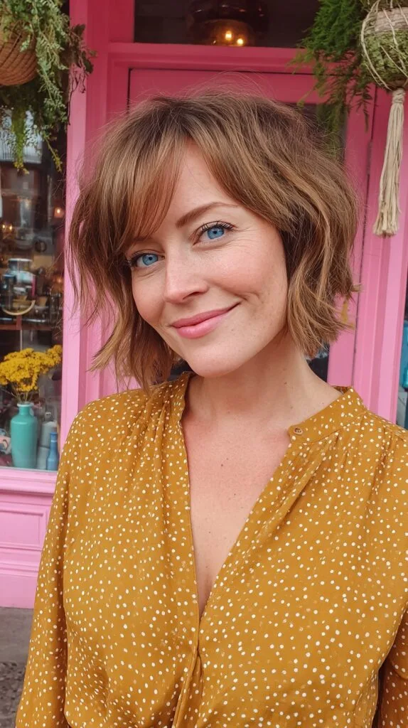 Soft Choppy Short Layered Bob with Curtain Bangs