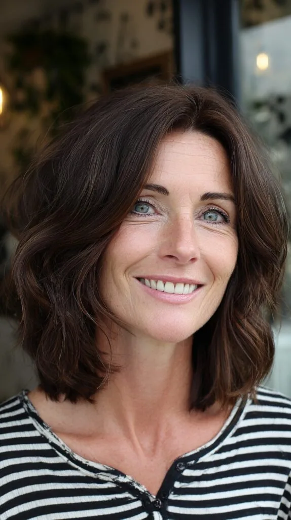 Soft Face-Framing Collarbone Lob with Subtle Silver Strands