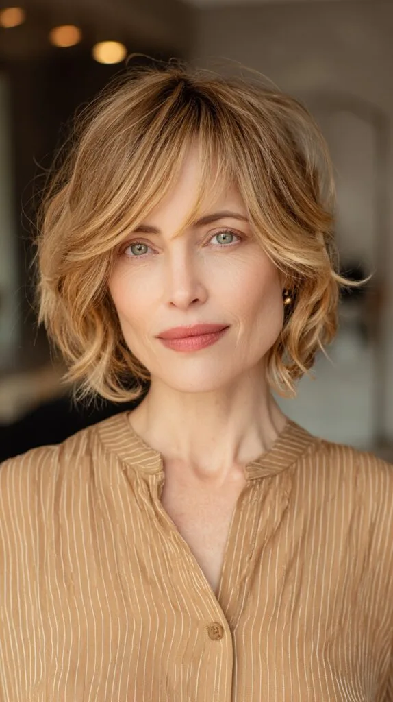 Soft Golden Blonde Bob with Wavy Layers