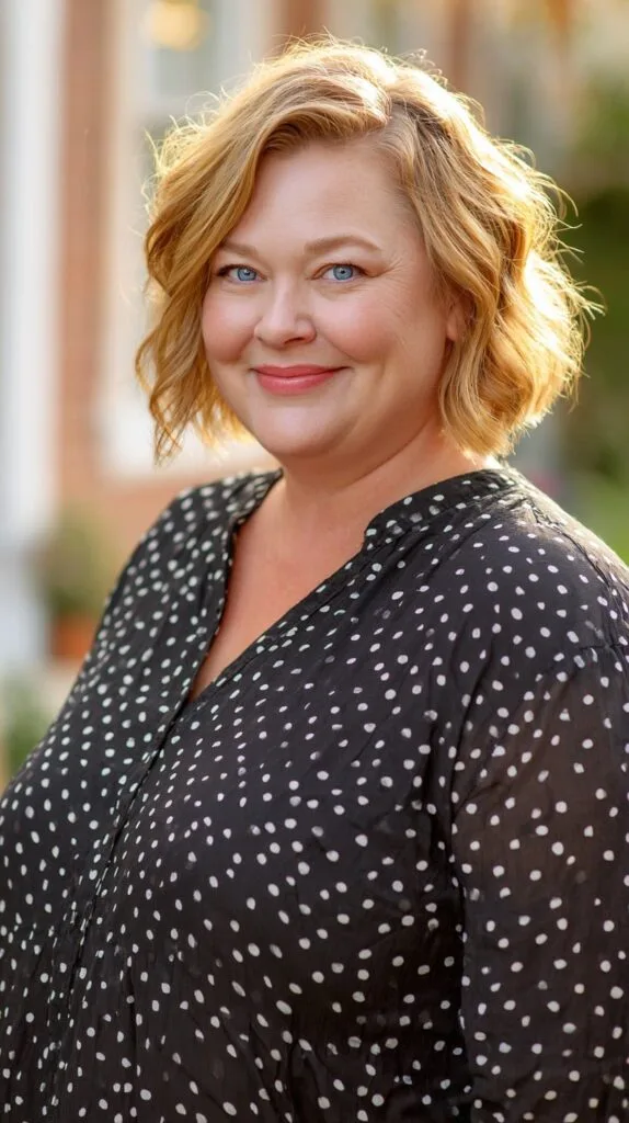 Soft Golden Chin-Grazing Wavy Bob with Face-Framing Layers
