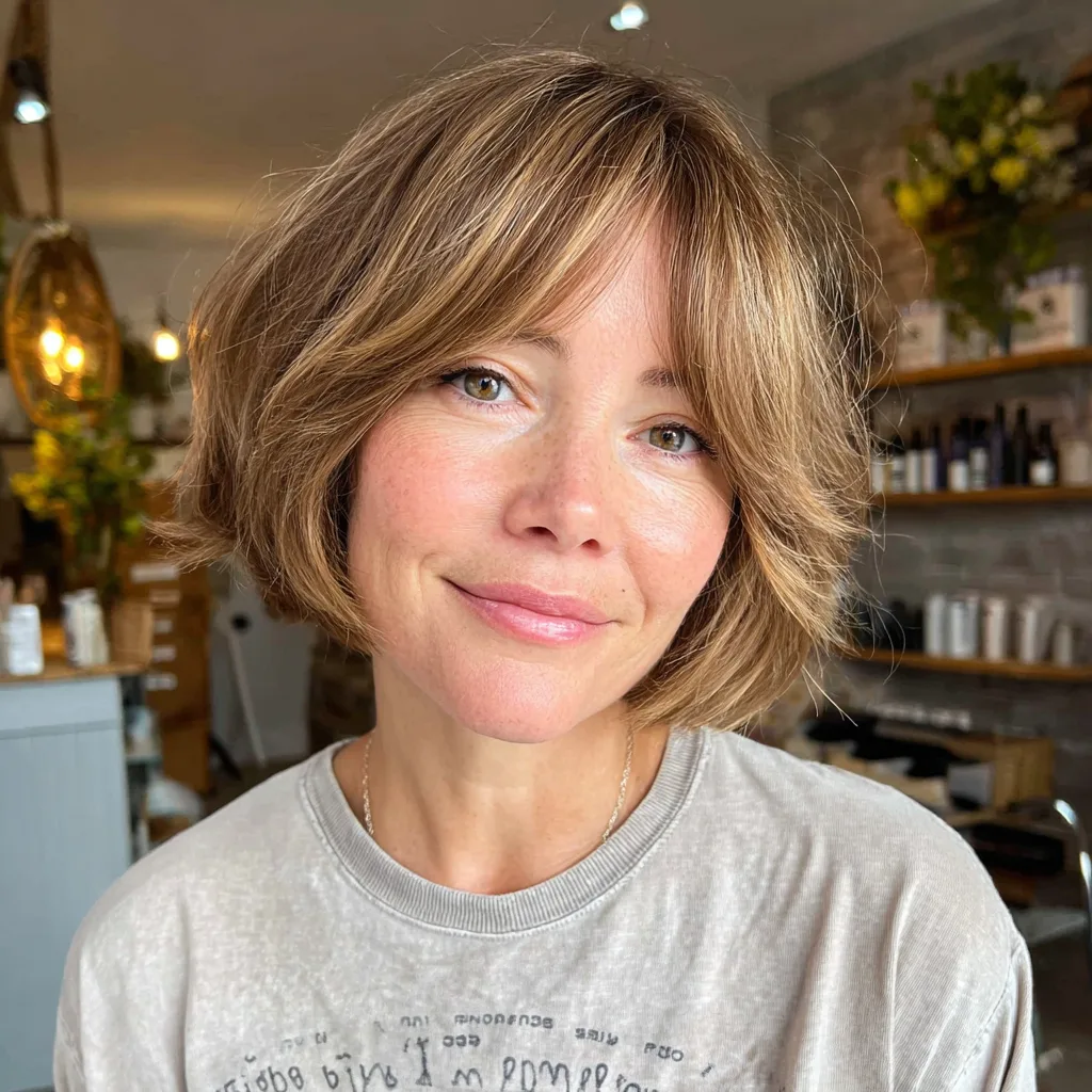 Soft Layered Bob with Wispy Curtain Bangs
