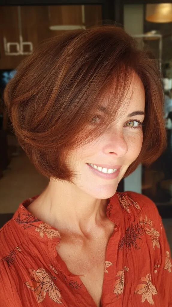 Soft Layered Chin-Length Bob with Side-Swept Bangs