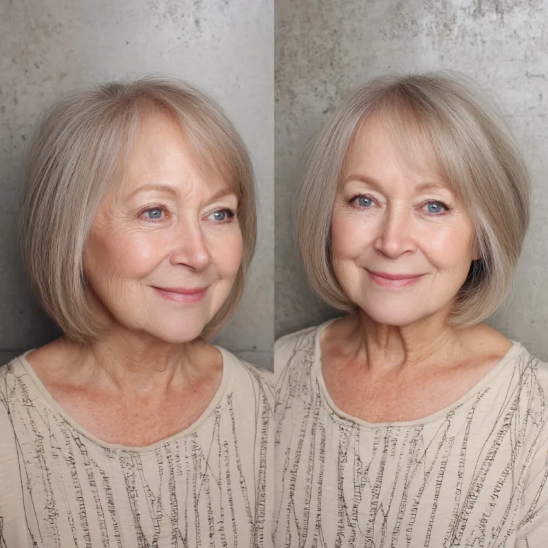 Soft Layered Gray Blunt Bob with Subtle Volume
