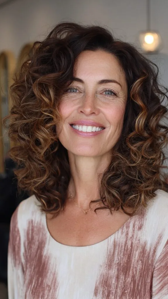 Soft Mahogany Curls with Natural Highlights