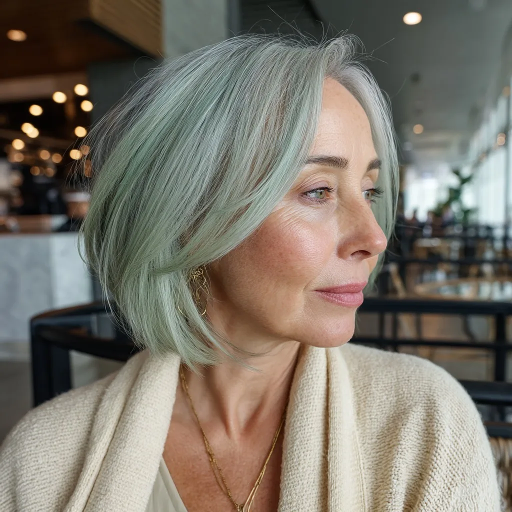 Soft Minty Textured Bob with Subtle Layers