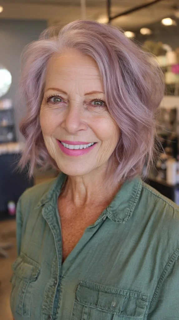 Soft Pastel Lavender Wavy Bob for Mature Women