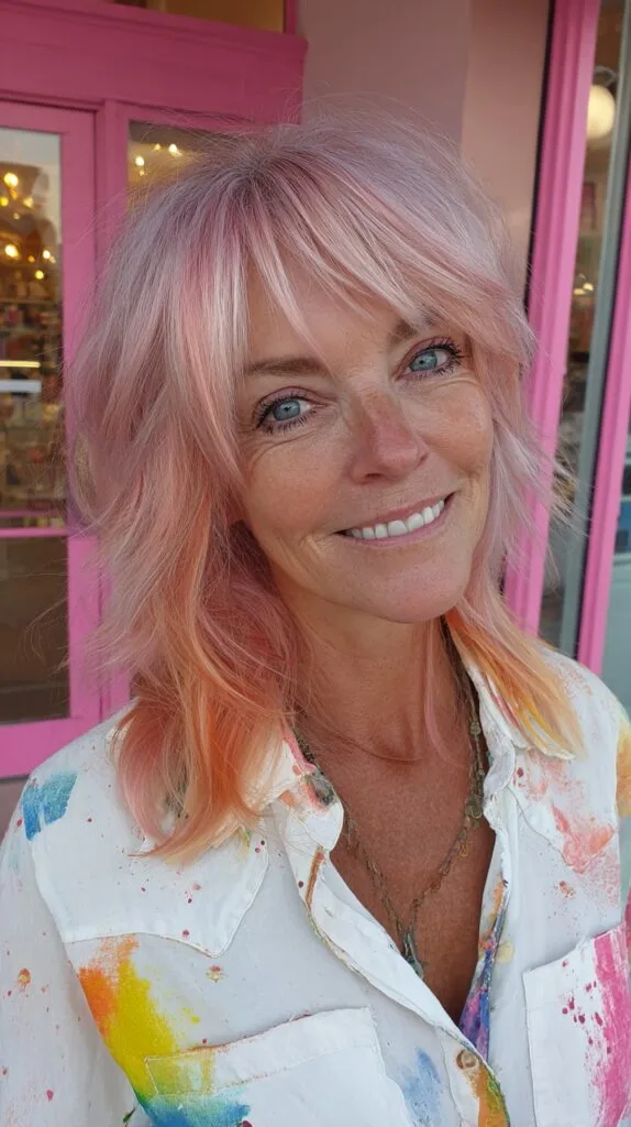 Soft Pastel Peach Shag with Peekaboo Orange Underlayer