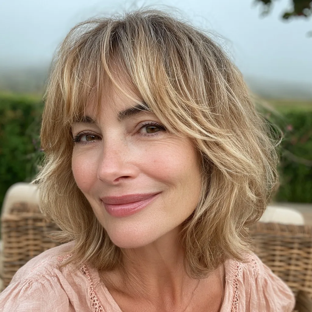 Soft Sandy Blonde Shag Cut with Face-Framing Layers
