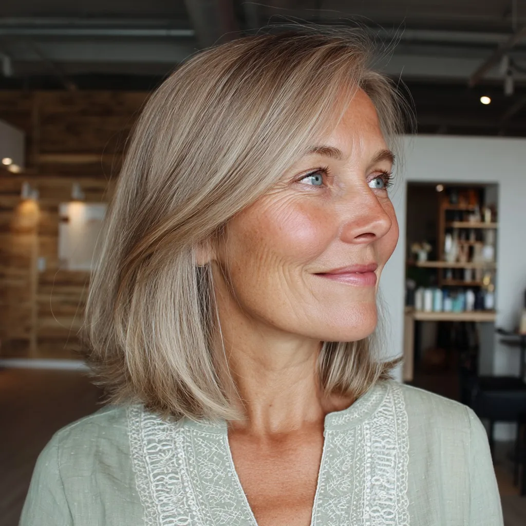 Soft Sandy Blonde Shoulder-Length Cut with Textured Ends