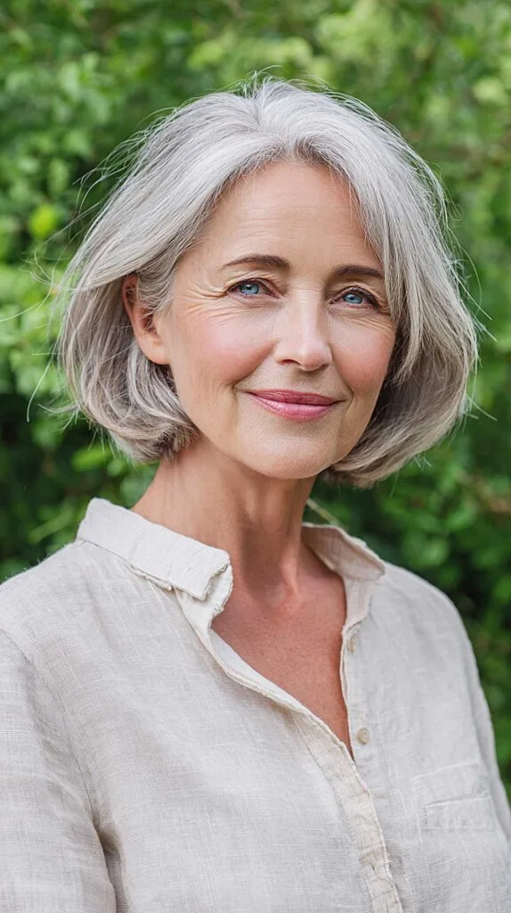 Soft Silver Bob with Loose Bend and Side-Swept Parting