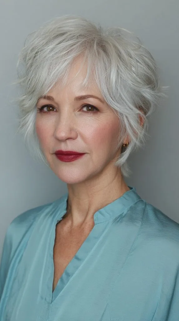 Soft Silver Layered Bob with Gentle Waves