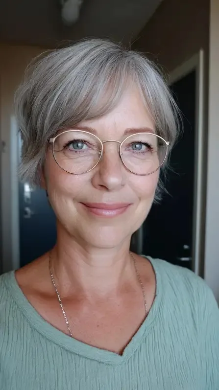 Soft Silver Pixie Cut with Layered Movement
