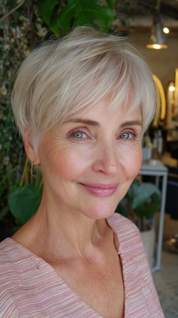 Soft Silver Pixie with Delicate Side-Swept Fringe