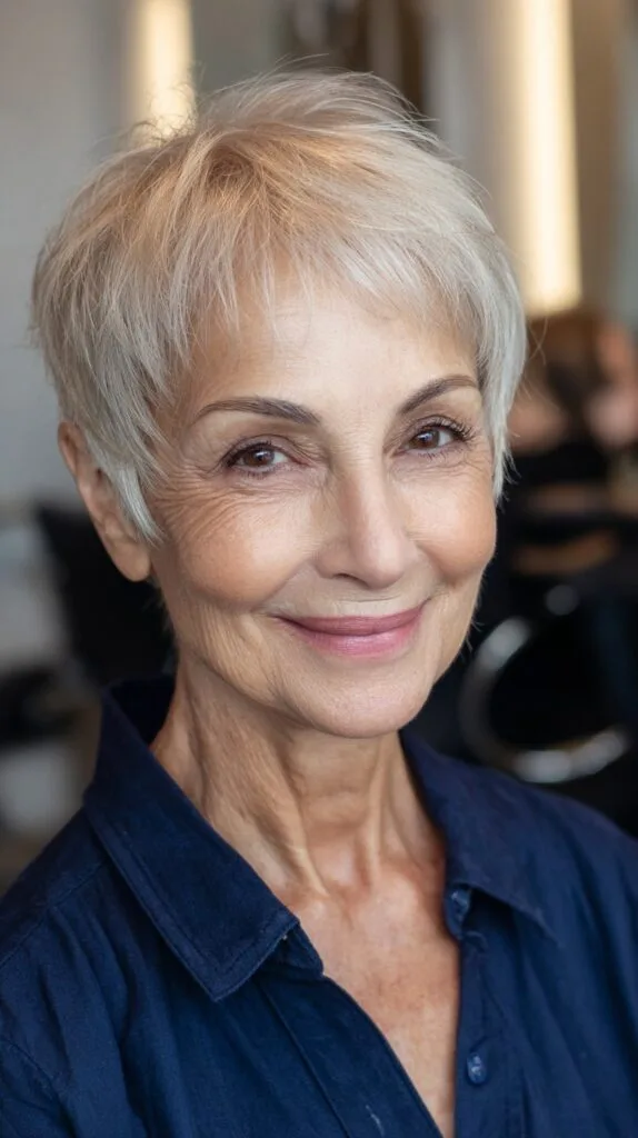 Soft Silver Textured Pixie with Subtle Waves