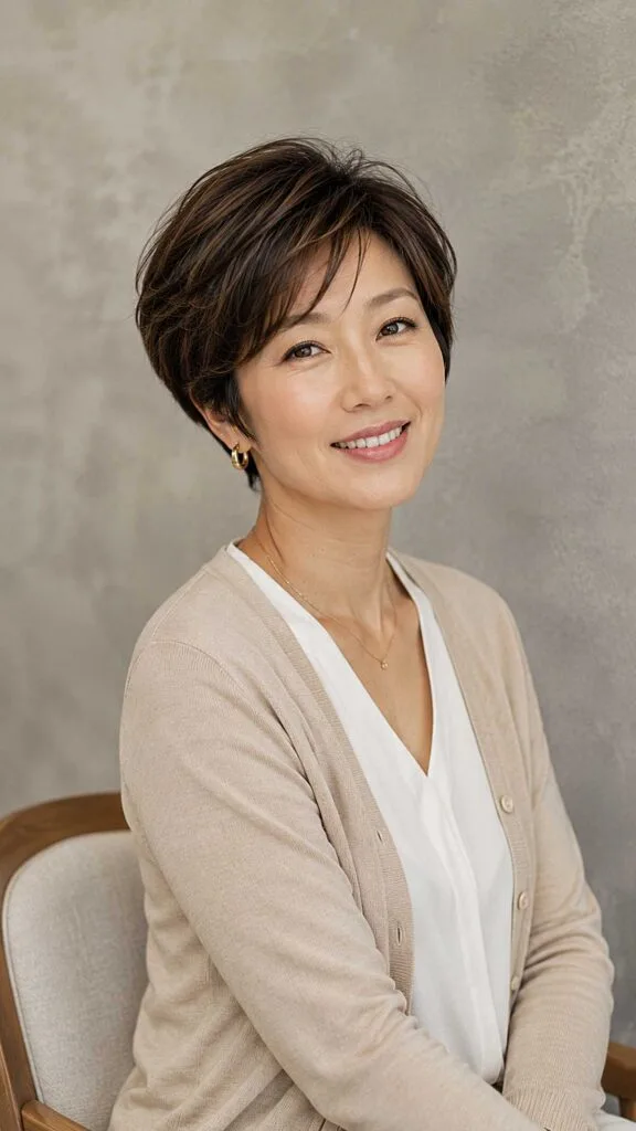 Soft Swept Brunette Pixie with Wispy Fringe