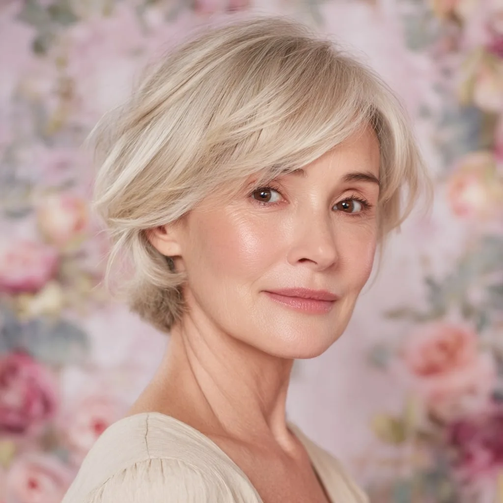 Soft Textured Short Bob with Light Ash Blonde Highlights