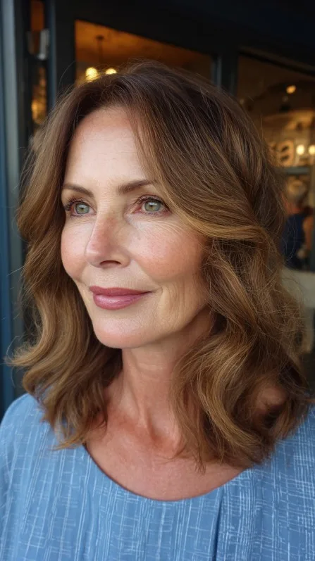 Soft Wavy Mid-Length Cut with Subtle Highlights