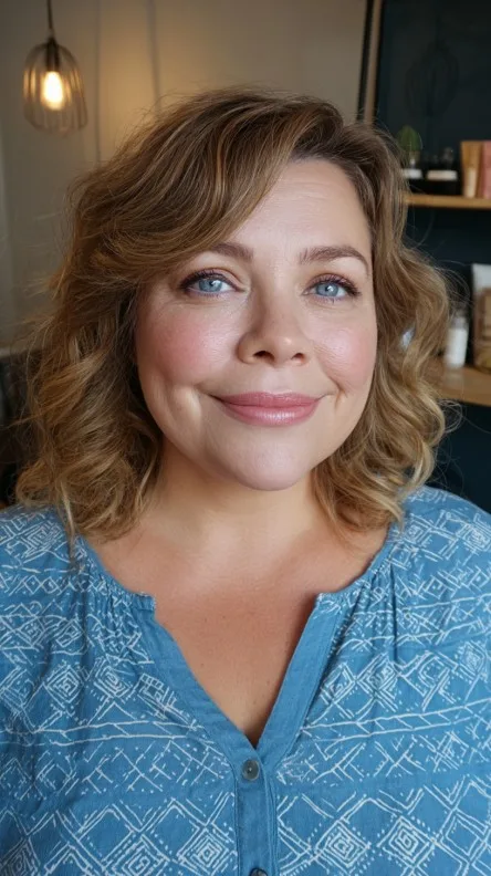 Softly Curled Light Brown Layers with Face-Framing Waves