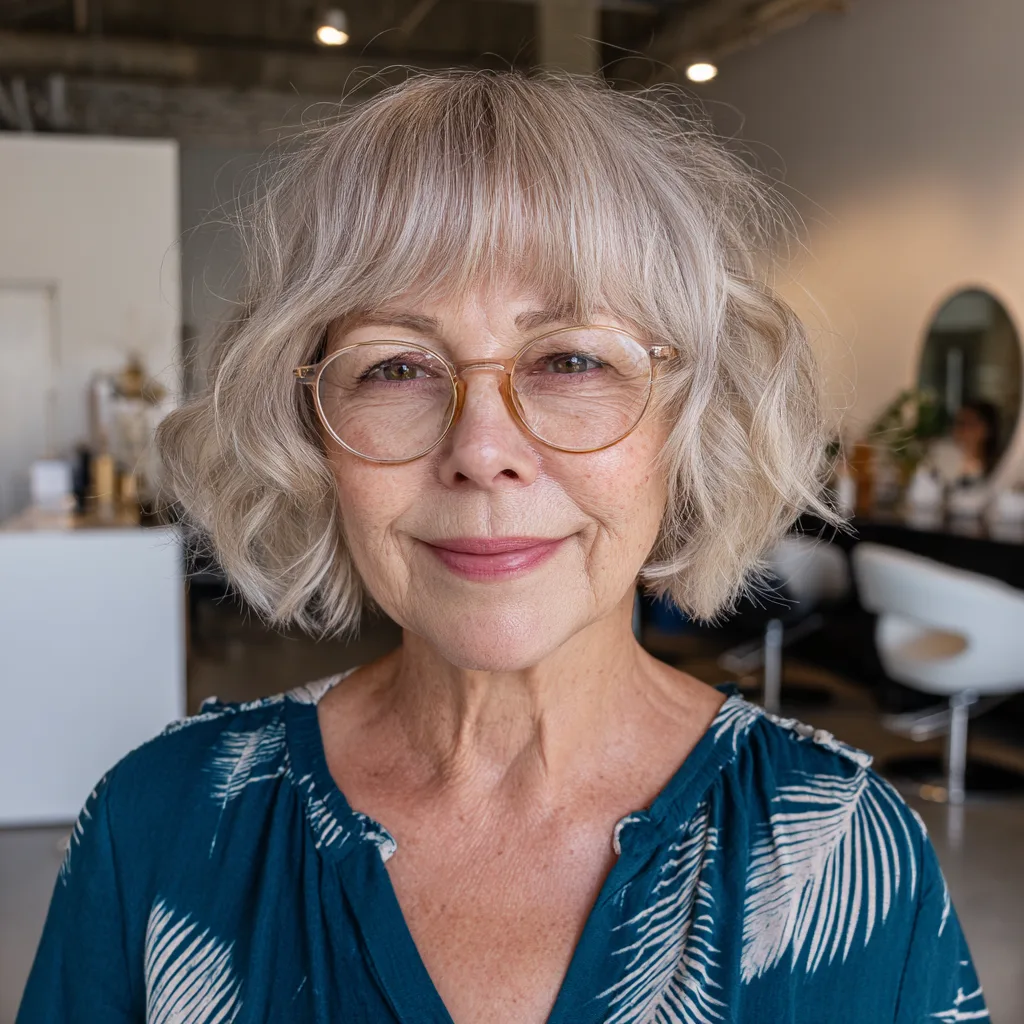 Softly Curled Shaggy Bob with Bangs