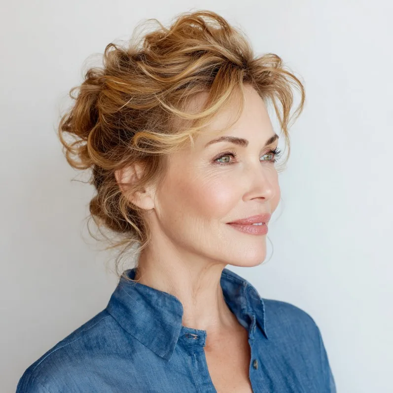 Softly Curled Updo with Face-Framing Tendrils