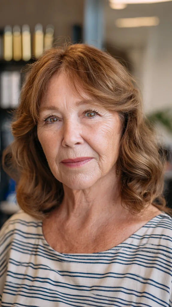 Softly Defined Shoulder-Length Curls with Warm Undertones