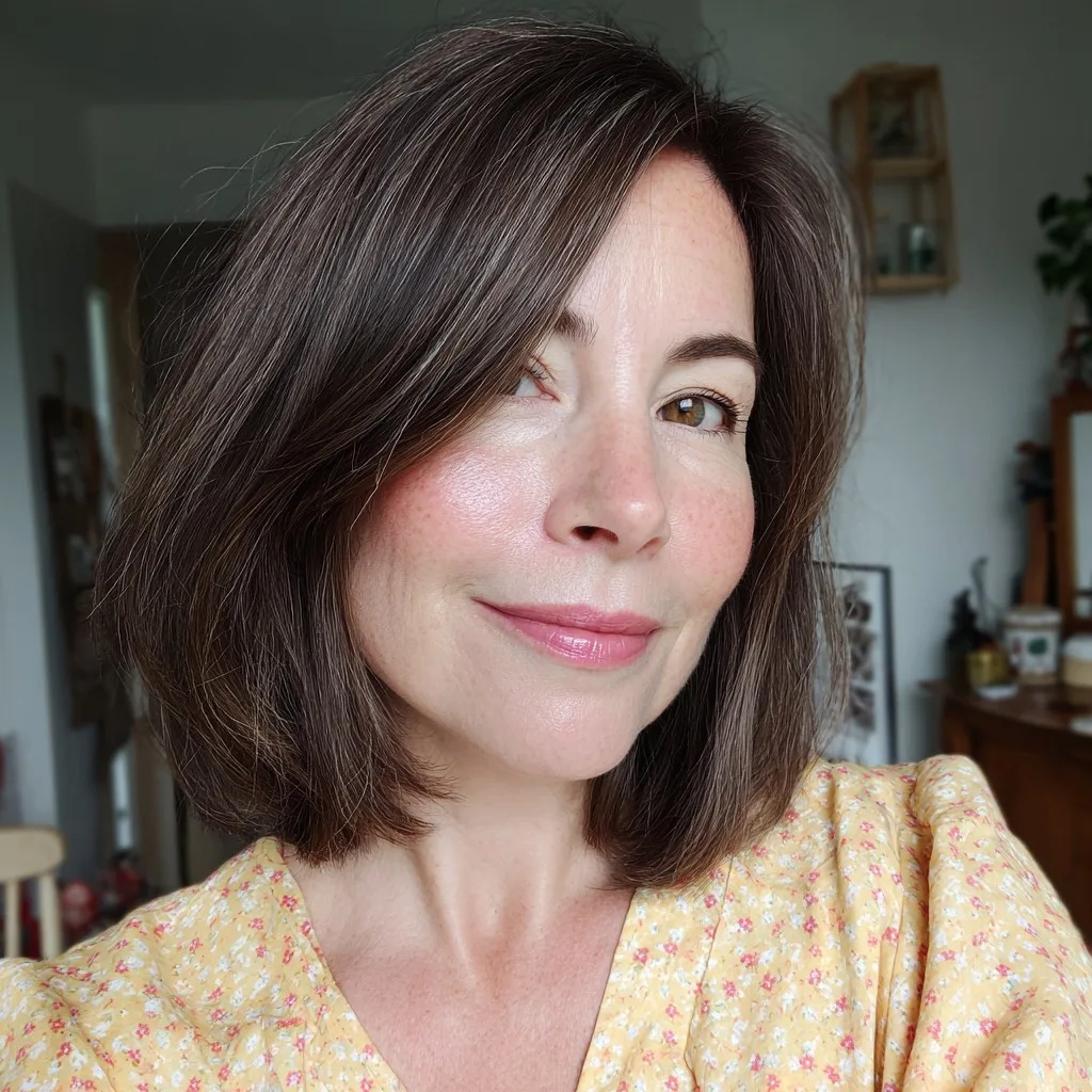 Softly Layered Brunette Bob with Face-Framing Strands