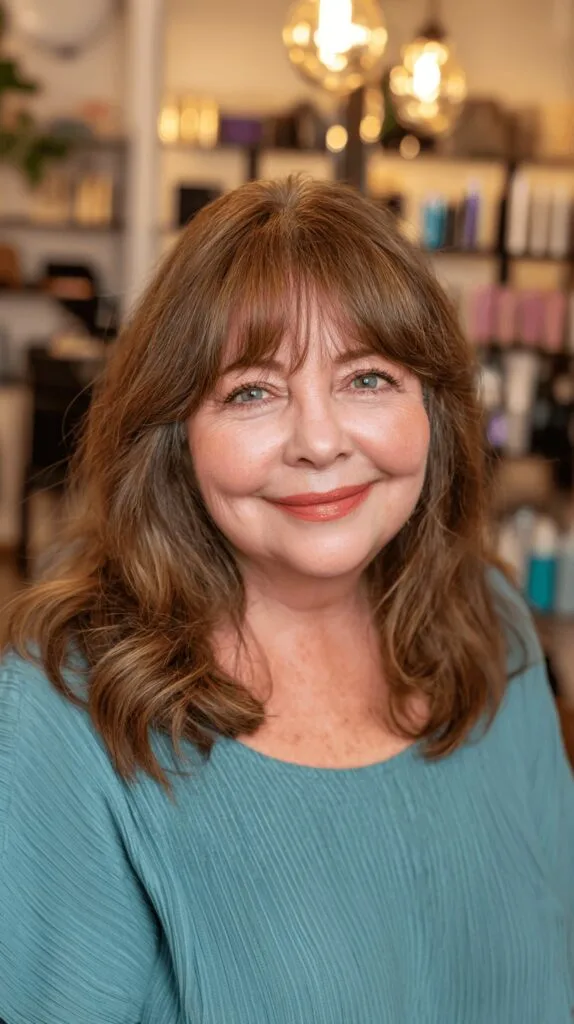 Softly Layered Chocolate Brown Cut with Face-Framing Bangs