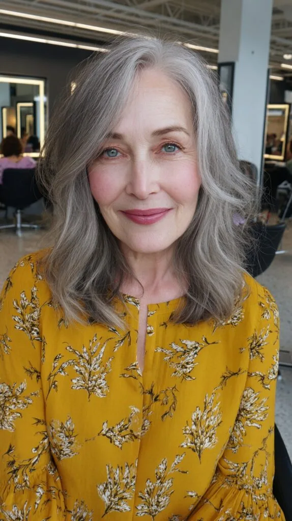 Softly Layered Gray Medium Cut with Gentle Movement