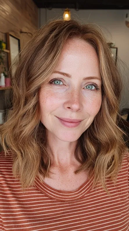 Softly Layered Light Brown Waves with Face-Framing Texture