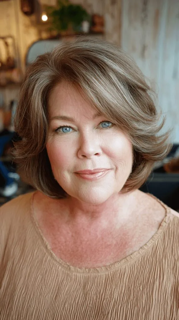 Softly Layered Warm Brown Bob with Subtle Highlights