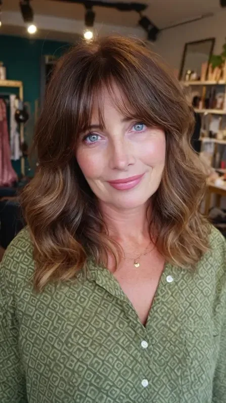 Softly Layered Wavy Cut with Face-Framing Bangs