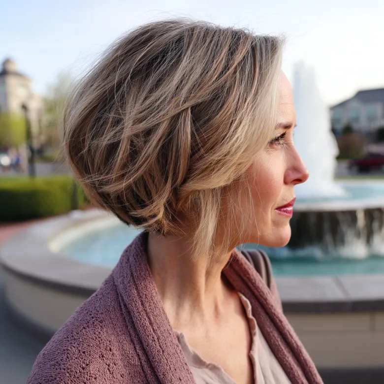 Softly Textured Angled Bob with Subtle Highlights