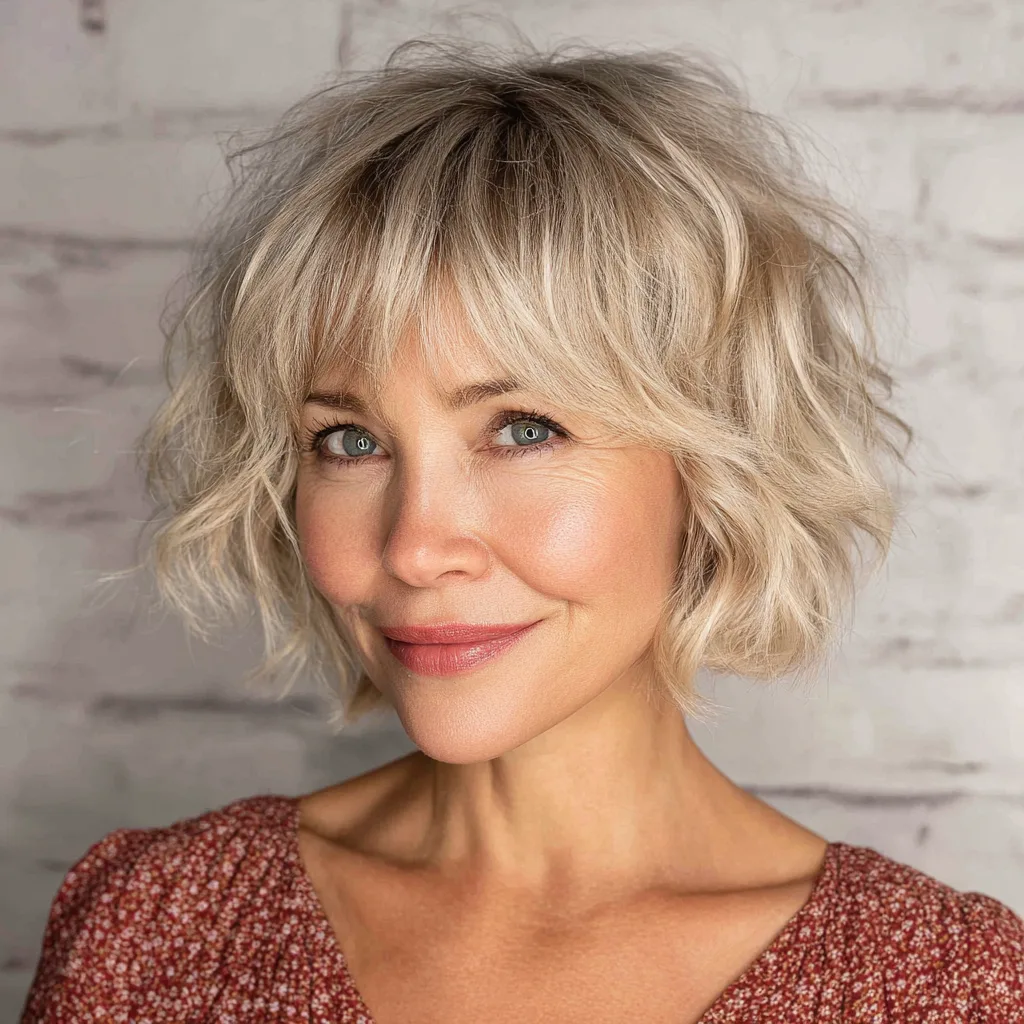 Softly Textured Beachy Bob with Light Blonde Highlights