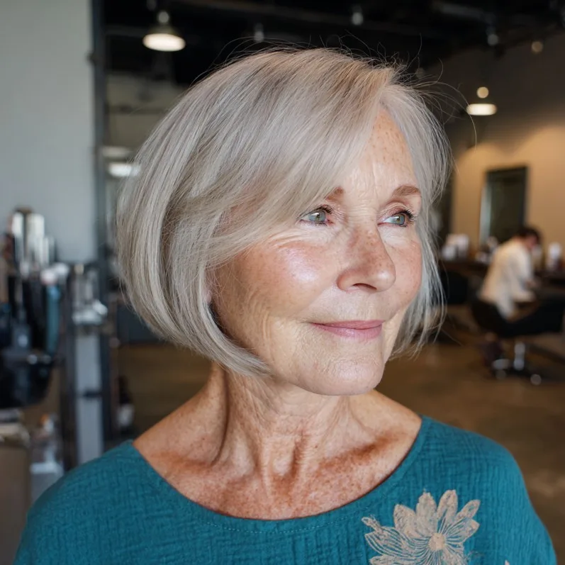 Softly Textured Blunt Bob with Subtle Side-Swept Bangs