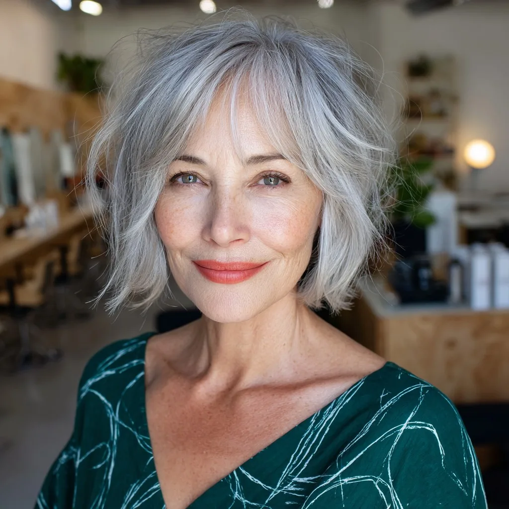 Softly Textured Gray Bob with Subtle Layers