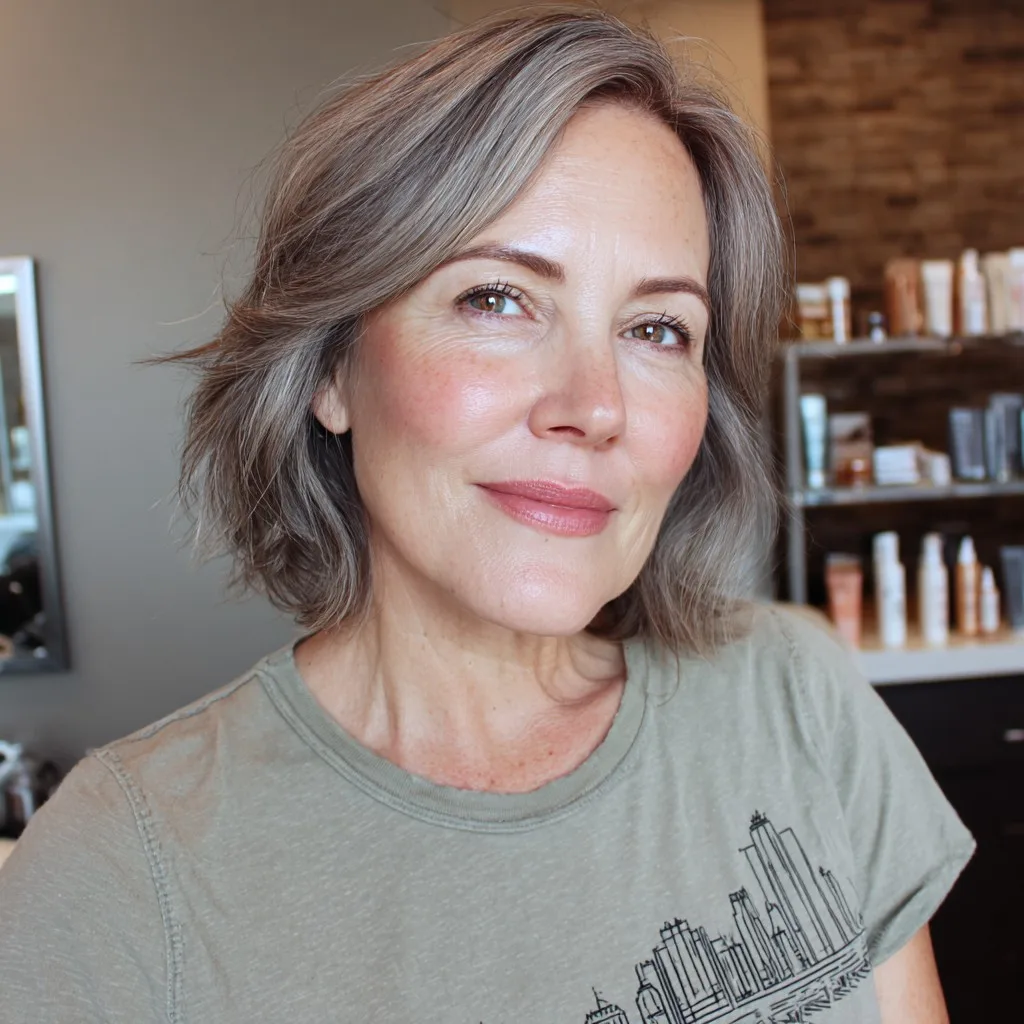 Softly Textured Grey Bob with Gentle Waves