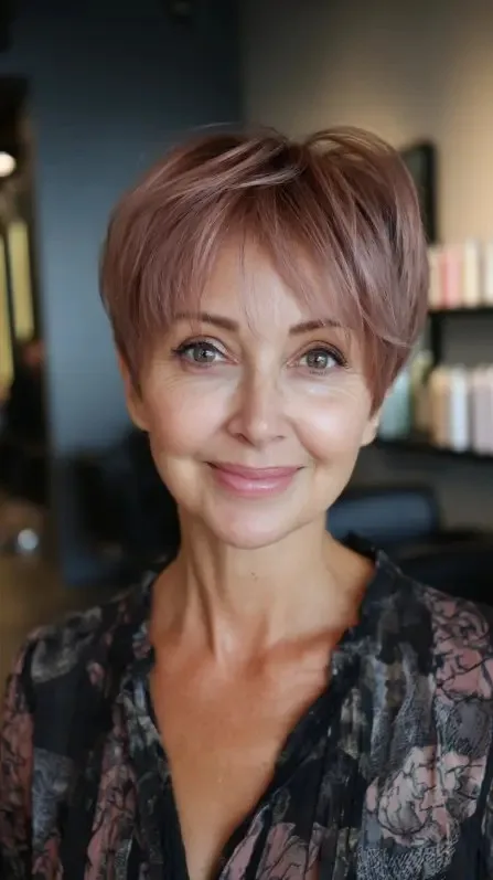 Softly Textured Rose Gold Pixie Cut