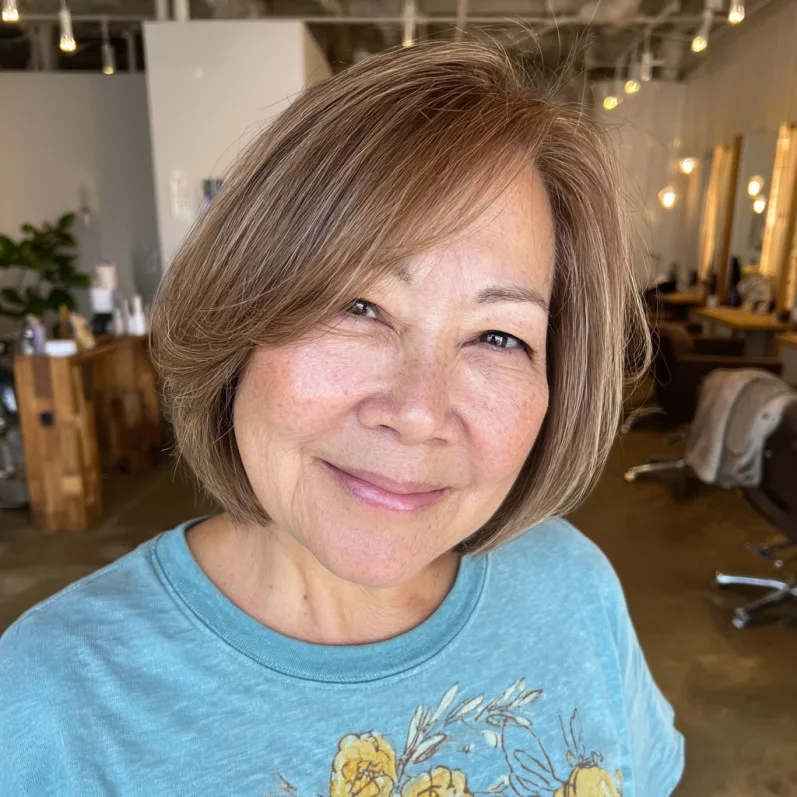 Softly Textured Rounded Bob with Subtle Highlights