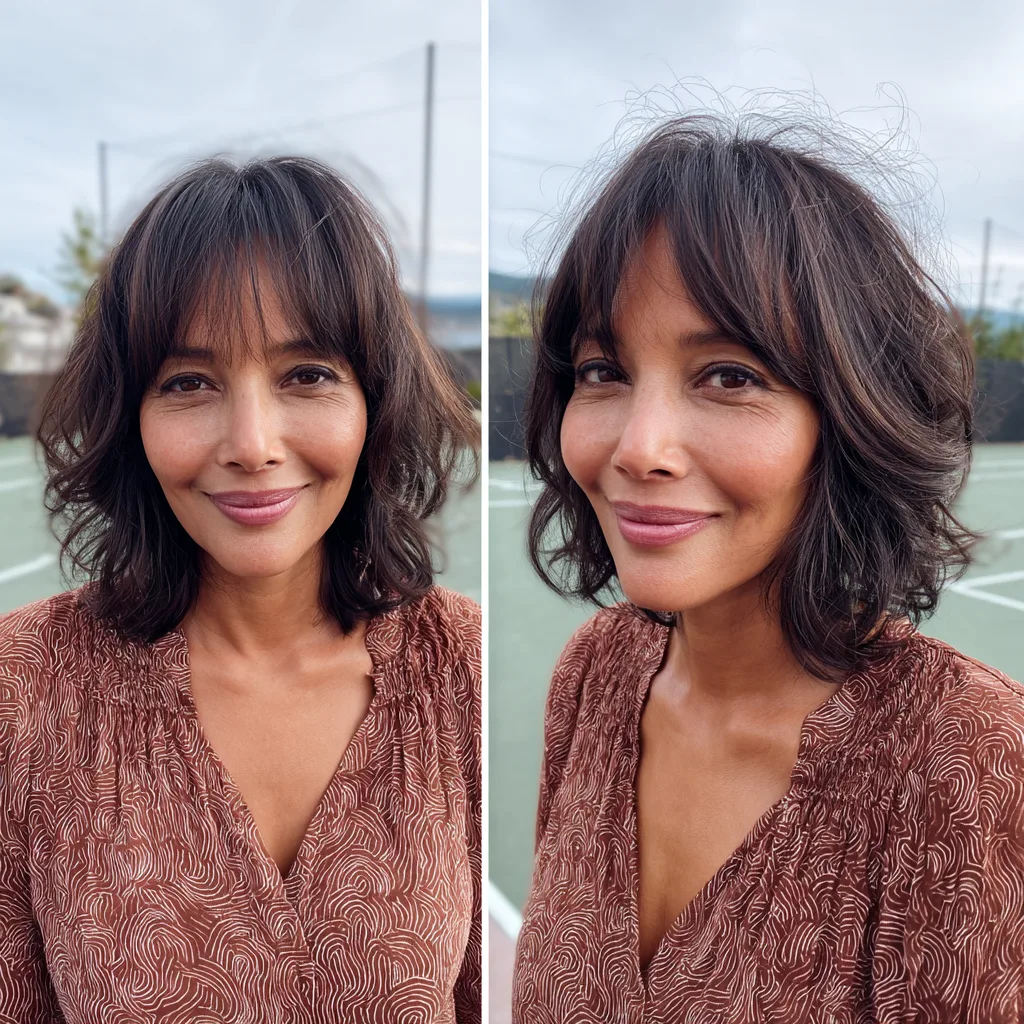 Softly Textured Shoulder-Length Bob with Bangs
