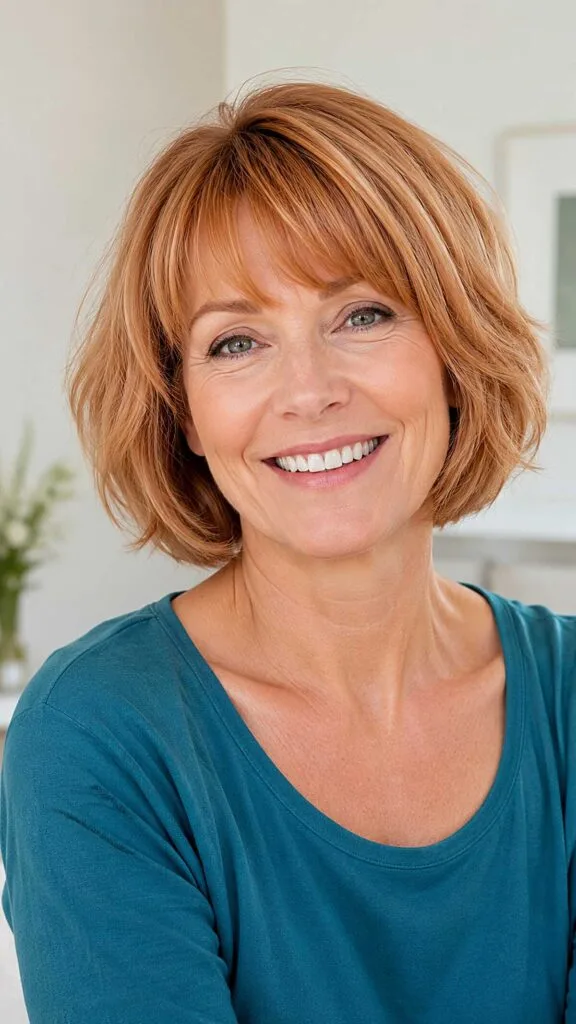 Strawberry Copper Chin-Length Bob with Choppy Fringe